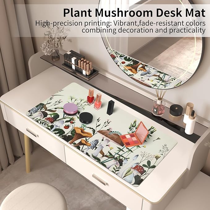 Bloss Plant Mushroom Desks Pad,31.5" x 15.7" Large Leather Mouse Pad for Desktop,Floral Desk Mat for Keyboard and Mouse,Waterproof Computer Laptop Desk Protector Mat for Office/Home/Women Gift | Mouse Pads - TrueDesk