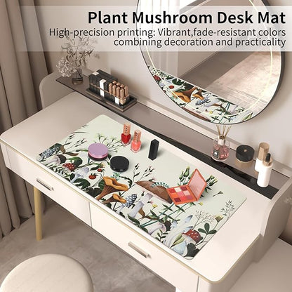 Bloss Plant Mushroom Desks Pad,31.5" x 15.7" Large Leather Mouse Pad for Desktop,Floral Desk Mat for Keyboard and Mouse,Waterproof Computer Laptop Desk Protector Mat for Office/Home/Women Gift | Mouse Pads - TrueDesk