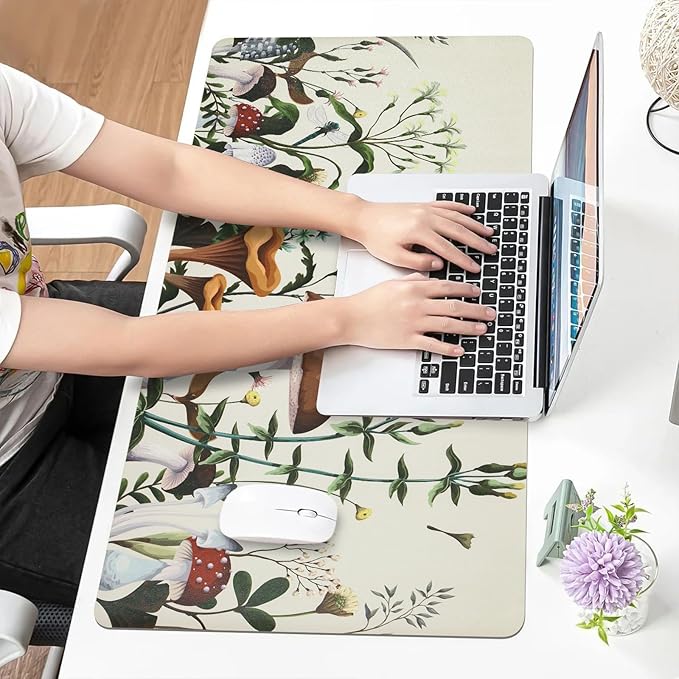 Bloss Plant Mushroom Desks Pad,31.5" x 15.7" Large Leather Mouse Pad for Desktop,Floral Desk Mat for Keyboard and Mouse,Waterproof Computer Laptop Desk Protector Mat for Office/Home/Women Gift | Mouse Pads - TrueDesk