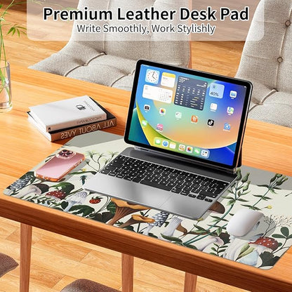 Bloss Plant Mushroom Desks Pad,31.5" x 15.7" Large Leather Mouse Pad for Desktop,Floral Desk Mat for Keyboard and Mouse,Waterproof Computer Laptop Desk Protector Mat for Office/Home/Women Gift | Mouse Pads - TrueDesk