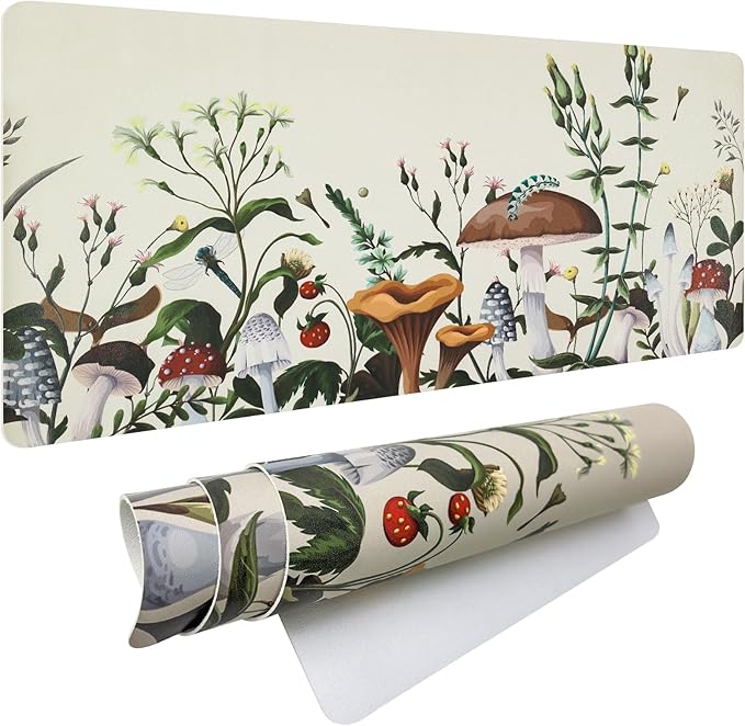 Bloss Plant Mushroom Desks Pad,31.5" x 15.7" Large Leather Mouse Pad for Desktop,Floral Desk Mat for Keyboard and Mouse,Waterproof Computer Laptop Desk Protector Mat for Office/Home/Women Gift | Mouse Pads - TrueDesk
