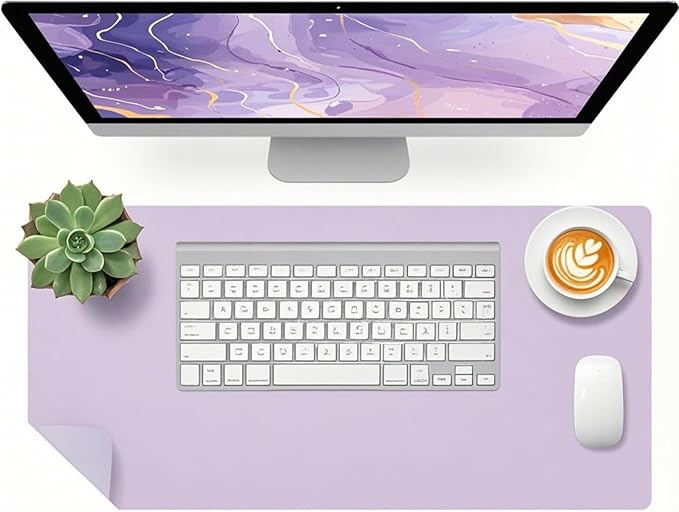 Bloss Purple Desk Mat, Double - Sided Leather Desk Pad, Desk Matt for Desktop, Waterproof Desk Pad Mat, Computer Mat for Office Work/Home/Decor/Desk Protector/Cover(23.6"x 13.8") | Desk Pads Blotters - TrueDesk