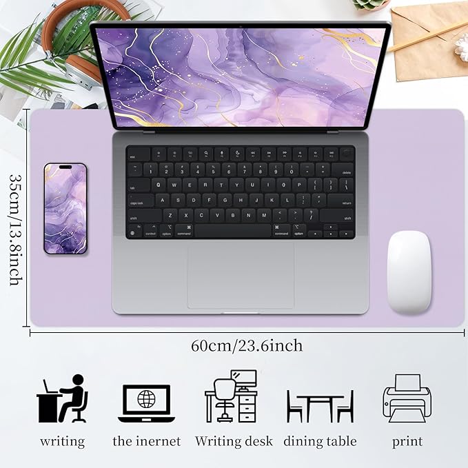 Bloss Purple Leather Desk Mat for Desktop,Desk Protector Pad Mats,Large Gaming Mouse Pad,Dual - Side Office Desks Mats for Keyboard and Mouse, Writing Pad for Office/Home.23.6"x 13.8" | Mouse Pads - TrueDesk
