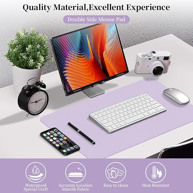 Bloss Purple Leather Desk Mat for Desktop,Desk Protector Pad Mats,Large Gaming Mouse Pad,Dual - Side Office Desks Mats for Keyboard and Mouse, Writing Pad for Office/Home.23.6"x 13.8" | Mouse Pads - TrueDesk