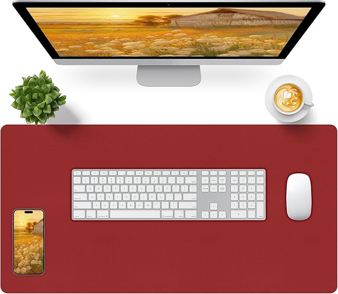 Bloss Red Desk Mat, Leather Desk Matt for Desktop, Waterproof Large Desk Pad, Keyboard Mat, Computer Mat for Office/Home/Decor(31.5 x 15.7 Inches) | Mouse Pads - TrueDesk