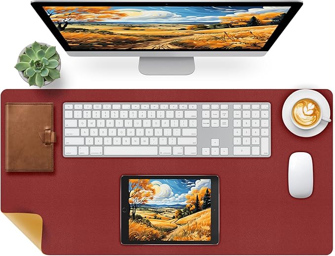 Bloss Red Leather Desk Mat Protector,Large Mouse Pad,Dual - Side Use Mouse Pads,Office Desks Mats,Laptop Protector Desks Mat,Waterproof Dual - Side Desk Keyboard/Writing Pad for Office/Home.31.5"x 15.7" | Mouse Pads - TrueDesk