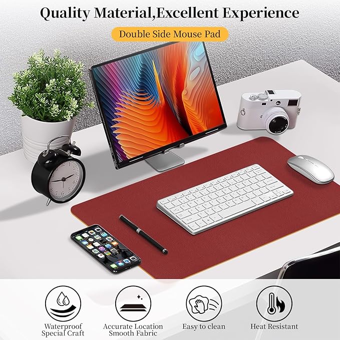 Bloss Red Leather Desk Mat Protector,Large Mouse Pad,Dual - Side Use Mouse Pads,Office Desks Mats,Laptop Protector Desks Mat,Waterproof Dual - Side Desk Keyboard/Writing Pad for Office/Home.23.6"x 13.8" | Mouse Pads - TrueDesk