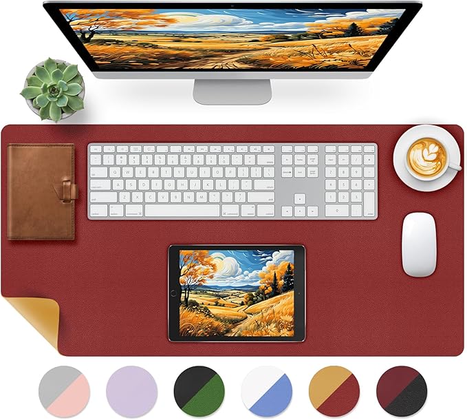 Bloss Red Leather Desk Mat Protector,Large Mouse Pad,Dual - Side Use Mouse Pads,Office Desks Mats,Laptop Protector Desks Mat,Waterproof Dual - Side Desk Keyboard/Writing Pad for Office/Home.31.5"x 15.7" | Mouse Pads - TrueDesk