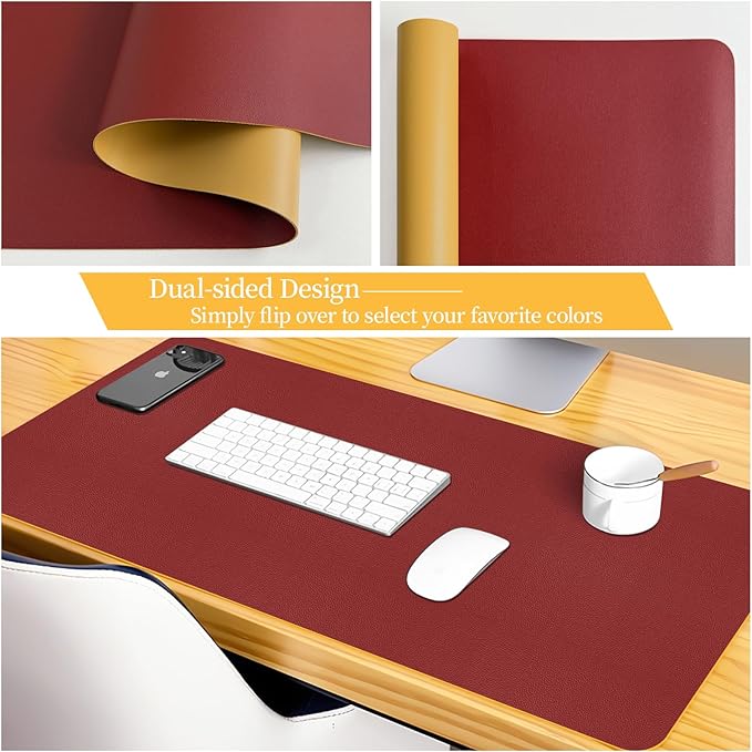 Bloss Red Leather Desk Mat Protector,Large Mouse Pad,Dual - Side Use Mouse Pads,Office Desks Mats,Laptop Protector Desks Mat,Waterproof Dual - Side Desk Keyboard/Writing Pad for Office/Home.31.5"x 15.7" | Mouse Pads - TrueDesk