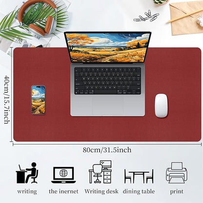 Bloss Red Leather Desk Mat Protector,Large Mouse Pad,Dual - Side Use Mouse Pads,Office Desks Mats,Laptop Protector Desks Mat,Waterproof Dual - Side Desk Keyboard/Writing Pad for Office/Home.31.5"x 15.7" | Mouse Pads - TrueDesk