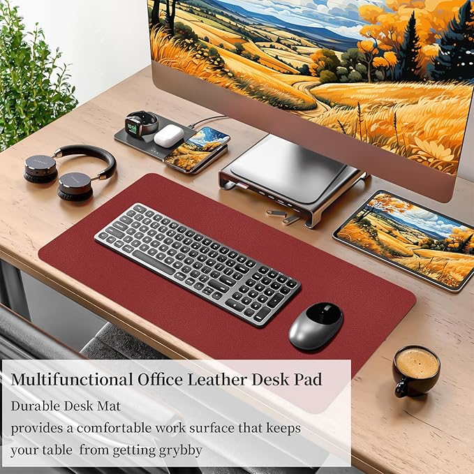 Bloss Red Leather Desk Mat Protector,Large Mouse Pad,Dual - Side Use Mouse Pads,Office Desks Mats,Laptop Protector Desks Mat,Waterproof Dual - Side Desk Keyboard/Writing Pad for Office/Home.23.6"x 13.8" | Mouse Pads - TrueDesk