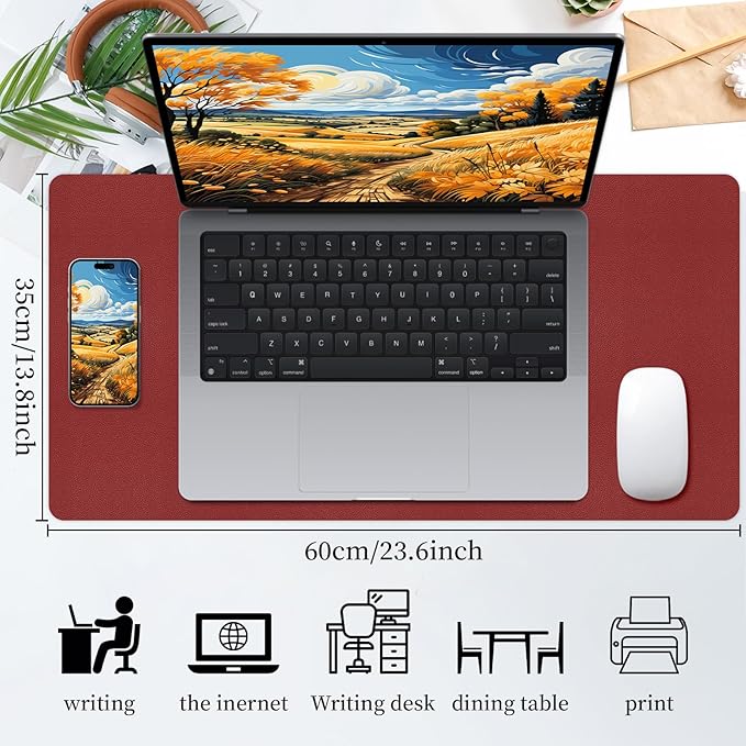Bloss Red Leather Desk Mat Protector,Large Mouse Pad,Dual - Side Use Mouse Pads,Office Desks Mats,Laptop Protector Desks Mat,Waterproof Dual - Side Desk Keyboard/Writing Pad for Office/Home.23.6"x 13.8" | Mouse Pads - TrueDesk