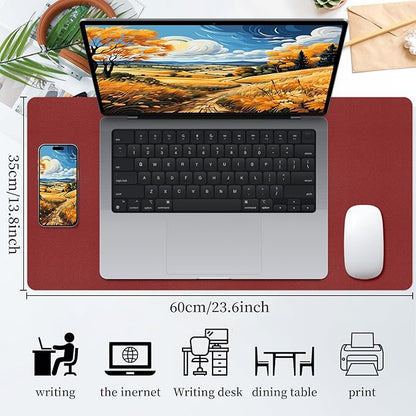 Bloss Red Leather Desk Mat Protector,Large Mouse Pad,Dual - Side Use Mouse Pads,Office Desks Mats,Laptop Protector Desks Mat,Waterproof Dual - Side Desk Keyboard/Writing Pad for Office/Home.23.6"x 13.8" | Mouse Pads - TrueDesk