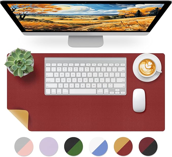 Bloss Red Leather Desk Mat Protector,Large Mouse Pad,Dual - Side Use Mouse Pads,Office Desks Mats,Laptop Protector Desks Mat,Waterproof Dual - Side Desk Keyboard/Writing Pad for Office/Home.23.6"x 13.8" | Mouse Pads - TrueDesk