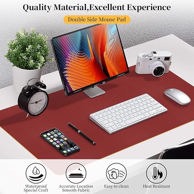 Bloss Red Leather Desk Mat Protector,Large Mouse Pad,Dual - Side Use Mouse Pads,Office Desks Mats,Laptop Protector Desks Mat,Waterproof Dual - Side Desk Keyboard/Writing Pad for Office/Home.31.5"x 15.7" | Mouse Pads - TrueDesk
