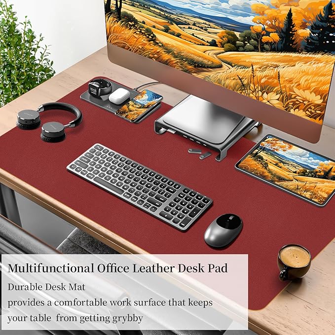 Bloss Red Leather Desk Mat Protector,Large Mouse Pad,Dual - Side Use Mouse Pads,Office Desks Mats,Laptop Protector Desks Mat,Waterproof Dual - Side Desk Keyboard/Writing Pad for Office/Home.31.5"x 15.7" | Mouse Pads - TrueDesk
