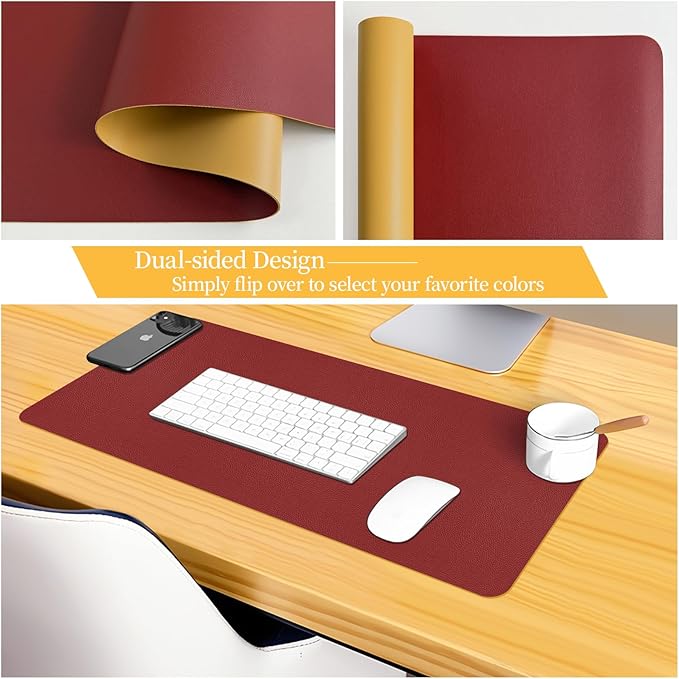 Bloss Red Leather Desk Mat Protector,Large Mouse Pad,Dual - Side Use Mouse Pads,Office Desks Mats,Laptop Protector Desks Mat,Waterproof Dual - Side Desk Keyboard/Writing Pad for Office/Home.23.6"x 13.8" | Mouse Pads - TrueDesk