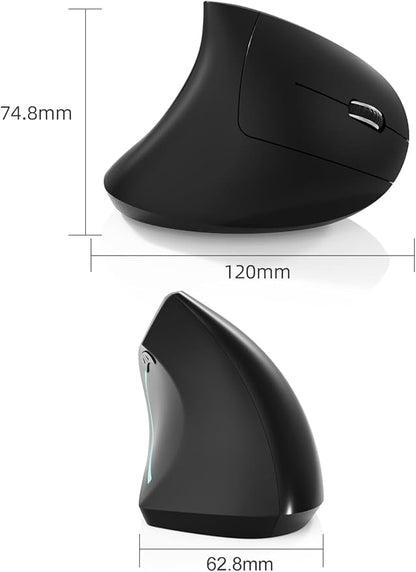 Bluetooth Mouse,Type - c and USB 2.4G Wireless Vertical Mouse Rechargeable Ergonomic Mouse, 800/1200 /1600 DPI, Buttons for Laptop, Desktop, PC, MacBook,Mac Computer (Black) | Mice - TrueDesk