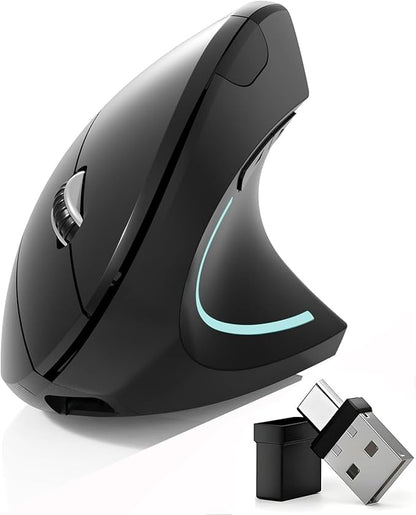 Bluetooth Mouse,Type - c and USB 2.4G Wireless Vertical Mouse Rechargeable Ergonomic Mouse, 800/1200 /1600 DPI, Buttons for Laptop, Desktop, PC, MacBook,Mac Computer (Black) | Mice - TrueDesk