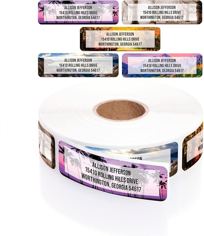 Breathtaking Landscape Rolled Address Labels / 500 Personalized Return Address Labels/Designer Address Stickers in Elegant Plastic Dispenser | Address Labels - TrueDesk