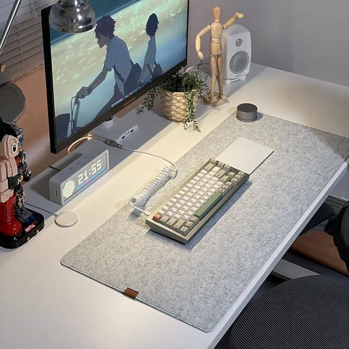 Bright Stone Felt Desk Mat,Non - Slip Mouse Pad,27.5"x11.8" Office Supplies Desk Protector, Desk Accessories for Home and Office (Light Gray) | Desk Pads Blotters - TrueDesk