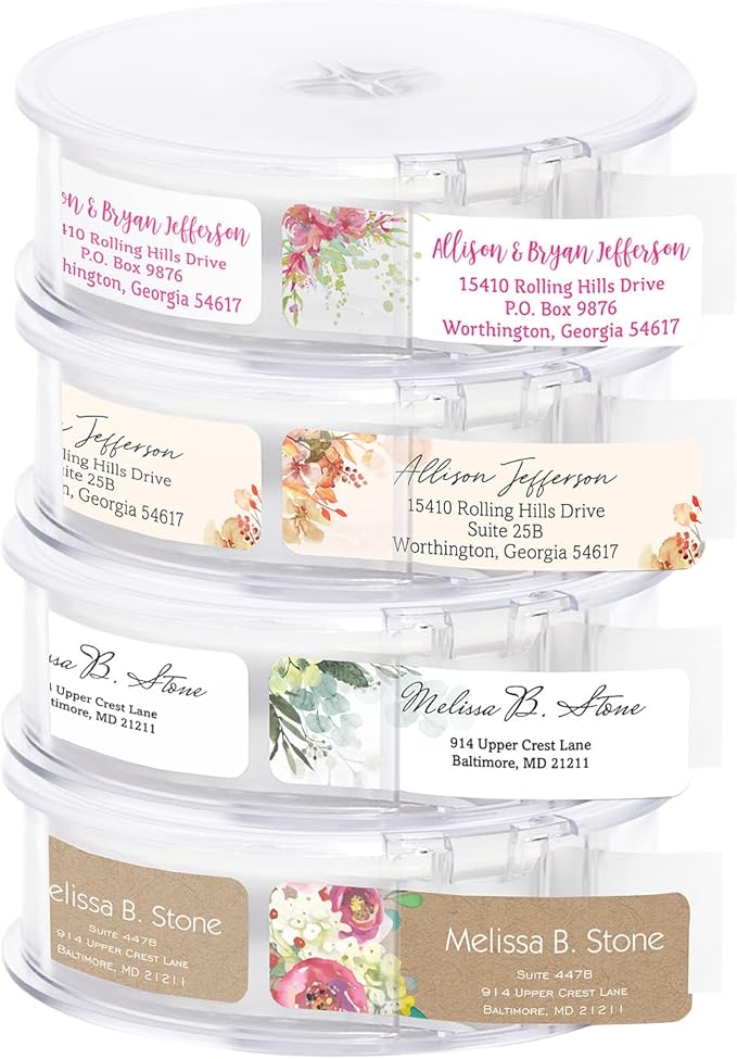 Bright Watercolor Floral Rolled Address Labels / 5 Vibrant Flower Bouquet Designs/Roll of 500 Personalized Address Labels/Designer Return Address Stickers in Elegant Plastic Dispenser | Address Labels - TrueDesk