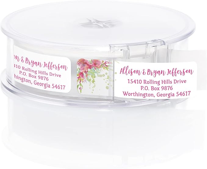 Bright Watercolor Floral Rolled Address Labels / 5 Vibrant Flower Bouquet Designs/Roll of 500 Personalized Address Labels/Designer Return Address Stickers in Elegant Plastic Dispenser | Address Labels - TrueDesk