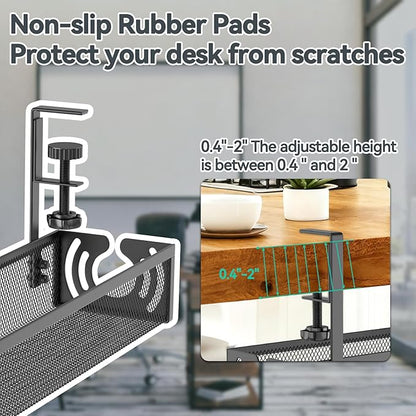 Cable Management, 15'' Under Desk Cable Management Tray No Drill, Metal Cable Organizer with Clamp for Wire Management, Cord Organizer for Home Office, Desk Accessories Organizer, Black | Cable Organizer Bags Cases - TrueDesk
