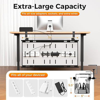 Cable Management Tray Under Desk, 38" No Drill Cable Organizer with Clamp/Screw Mount,Wire Cord Organizer for Table, Cable Tray for Office, Home | Racks Cabinets - TrueDesk