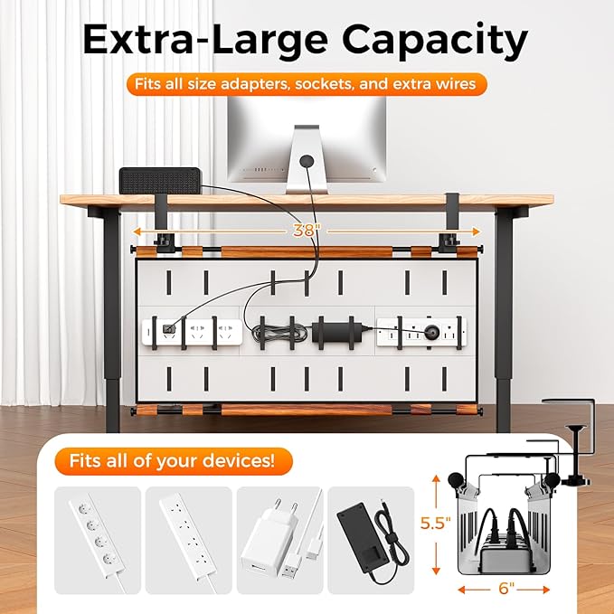 Cable Management Tray Under Desk, 38" No Drill Cable Organizer with Clamp/Screw Mount,Wire Cord Organizer for Table, Cable Tray for Office, Home | Racks Cabinets - TrueDesk