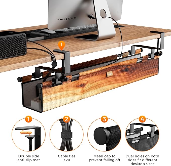 Cable Management Tray Under Desk, 38" No Drill Cable Organizer with Clamp/Screw Mount,Wire Cord Organizer for Table, Cable Tray for Office, Home | Racks Cabinets - TrueDesk