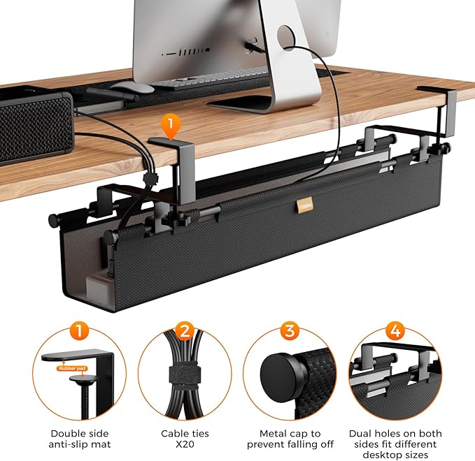 Cable Management Tray Under Desk, 38" No Drill Cable Organizer with Clamp/Screw Mount,Wire Cord Organizer for Table, Cable Tray for Office, Home | Racks Cabinets - TrueDesk
