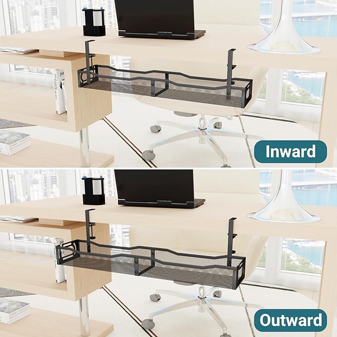 Cable Management Under Desk, 25.3'' No Drill Desk Cable Management Tray with Clamp, Metal Cord Organizer for Standing Desk, Computer Wire Management for Home Office & Gaming Setup, Black | Racks Cabinets - TrueDesk