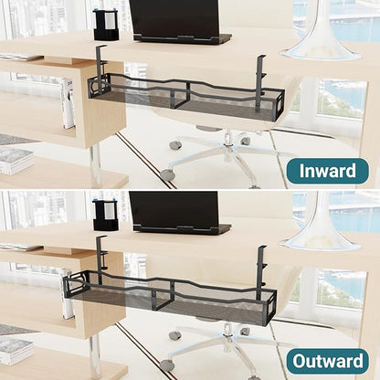 Cable Management Under Desk, 25.3'' No Drill Desk Cable Management Tray with Clamp, Metal Cord Organizer for Standing Desk, Computer Wire Management for Home Office & Gaming Setup, Black | Racks Cabinets - TrueDesk