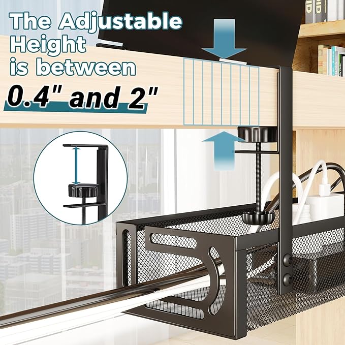 Cable Management Under Desk, 25.3'' No Drill Desk Cable Management Tray with Clamp, Metal Cord Organizer for Standing Desk, Computer Wire Management for Home Office & Gaming Setup, Black | Racks Cabinets - TrueDesk