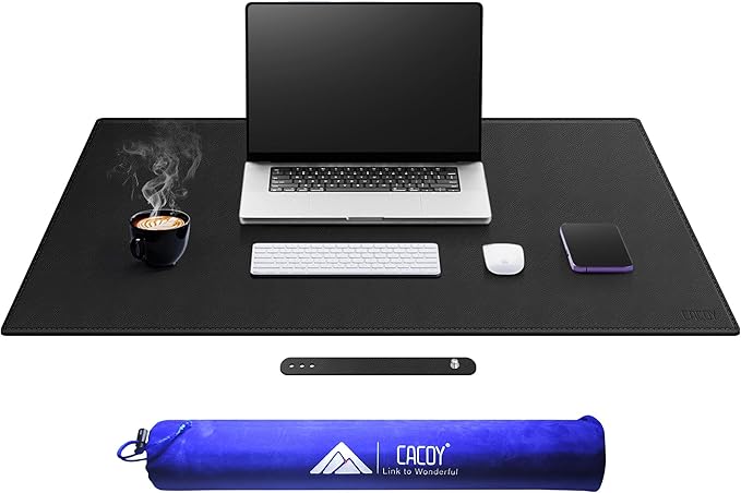Cacoy 31.5" x 24" Leather Desk Mat, Large Desk Protector Mat, PU Leather Desk Pad, Non - Slip Large Gaming Mouse Pad, Desk Blotter, Desk Pads on Top of Desks, Home Office Desk Matt for Desktop (Black) | Desk Pads Blotters - TrueDesk