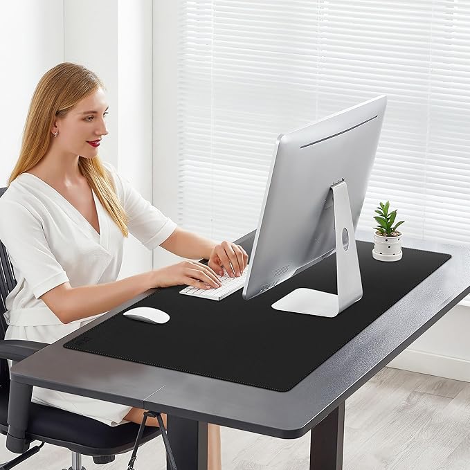 Cacoy 36" x 20" Leather Desk Mat for Home Office, Extra Large PU Leather Desk Pad Blotters, Waterproof Computer Keyboard Mat, Extended Gaming Mouse Pad, Desk Protector for Desktop and PC Laptop, Black | Desk Pads Blotters - TrueDesk