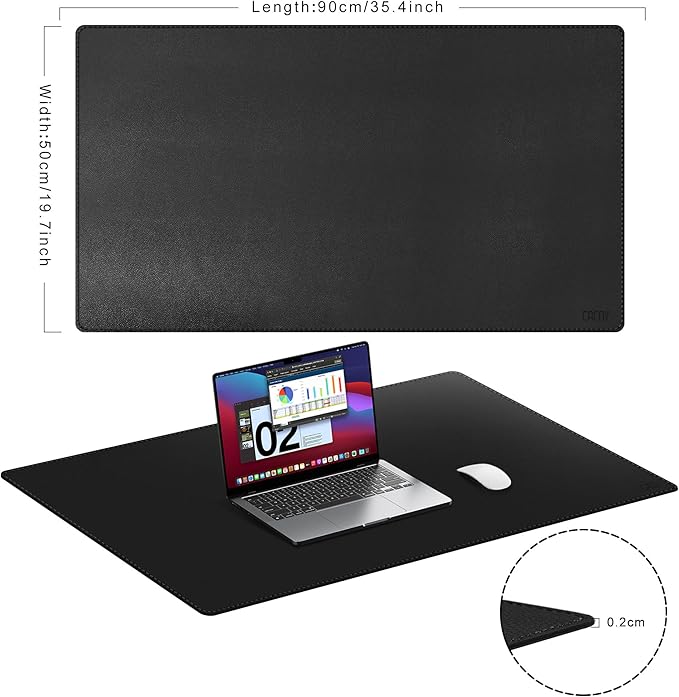 Cacoy 36" x 20" Leather Desk Mat for Home Office, Extra Large PU Leather Desk Pad Blotters, Waterproof Computer Keyboard Mat, Extended Gaming Mouse Pad, Desk Protector for Desktop and PC Laptop, Black | Desk Pads Blotters - TrueDesk
