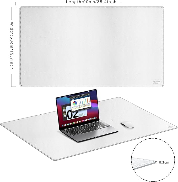 Cacoy 36" x 20" Leather Desk Mat, XXL Large Gaming Keyboard Mouse Pad, Computer Desk Pad Protector, Waterproof Desk Mats on Top of Desks, Office Desk Blotters (White) | Desk Pads Blotters - TrueDesk