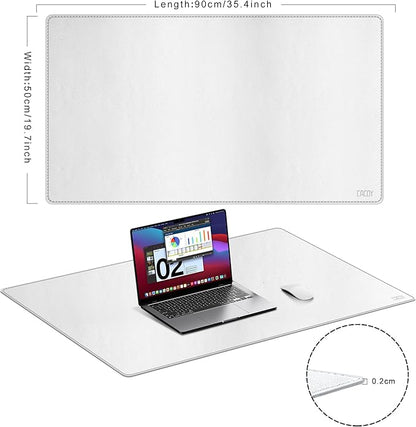 Cacoy 36" x 20" Leather Desk Mat, XXL Large Gaming Keyboard Mouse Pad, Computer Desk Pad Protector, Waterproof Desk Mats on Top of Desks, Office Desk Blotters (White) | Desk Pads Blotters - TrueDesk