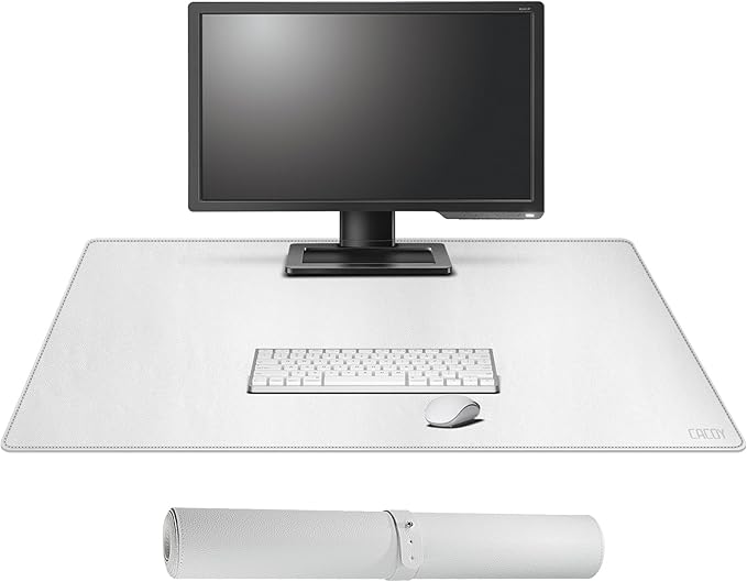 Cacoy 36" x 20" Leather Desk Mat, XXL Large Gaming Keyboard Mouse Pad, Computer Desk Pad Protector, Waterproof Desk Mats on Top of Desks, Office Desk Blotters (White) | Desk Pads Blotters - TrueDesk