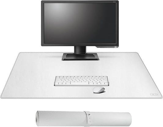 Cacoy 36" x 20" Leather Desk Mat, XXL Large Gaming Keyboard Mouse Pad, Computer Desk Pad Protector, Waterproof Desk Mats on Top of Desks, Office Desk Blotters (White) | Desk Pads Blotters - TrueDesk