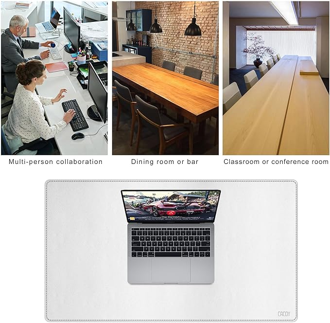 Cacoy 36" x 20" Leather Desk Mat, XXL Large Gaming Keyboard Mouse Pad, Computer Desk Pad Protector, Waterproof Desk Mats on Top of Desks, Office Desk Blotters (White) | Desk Pads Blotters - TrueDesk