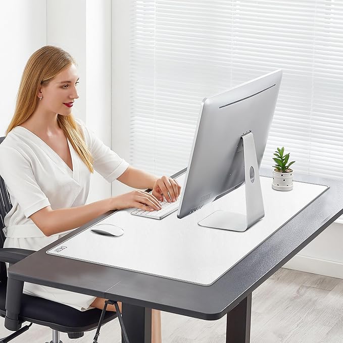Cacoy 36" x 20" Leather Desk Mat, XXL Large Gaming Keyboard Mouse Pad, Computer Desk Pad Protector, Waterproof Desk Mats on Top of Desks, Office Desk Blotters (White) | Desk Pads Blotters - TrueDesk
