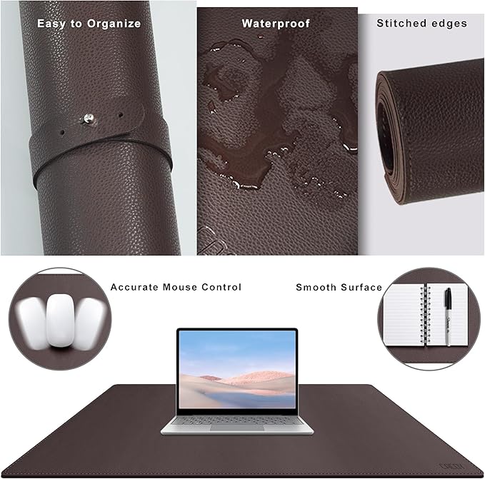 Cacoy 36" x 20" Leather Desk Pad Blotter, XXL Large Gaming Mouse Pad, Waterproof PU Leather Desk Mat On Top of Desk for Office and Home (Brown) | Desk Pads Blotters - TrueDesk