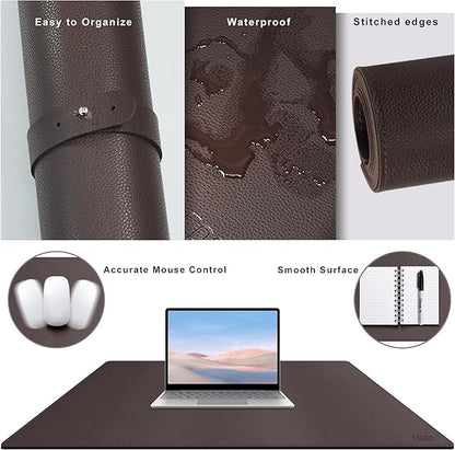 Cacoy 36" x 20" Leather Desk Pad Blotter, XXL Large Gaming Mouse Pad, Waterproof PU Leather Desk Mat On Top of Desk for Office and Home (Brown) | Desk Pads Blotters - TrueDesk
