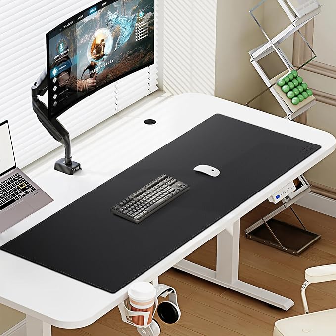 Cacoy 40" x 16" Leather Desk Mat for Home Office, Large PU Leather Desk Pad Protector, Waterproof & Scratch Resistant Computer Keyboard Mouse Mat, Office Desk Accessories Desk Matt for Desktop (Black) | Desk Pads Blotters - TrueDesk