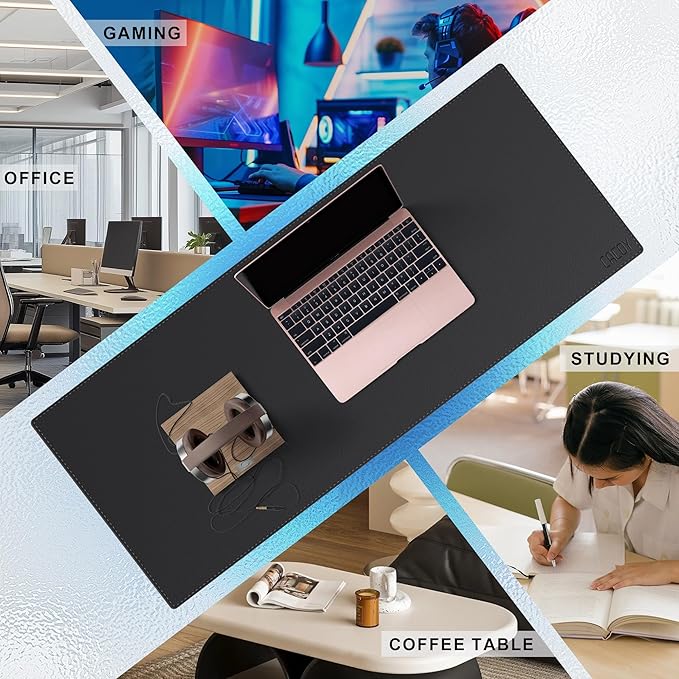 Cacoy 40" x 16" Leather Desk Mat for Home Office, Large PU Leather Desk Pad Protector, Waterproof & Scratch Resistant Computer Keyboard Mouse Mat, Office Desk Accessories Desk Matt for Desktop (Black) | Desk Pads Blotters - TrueDesk