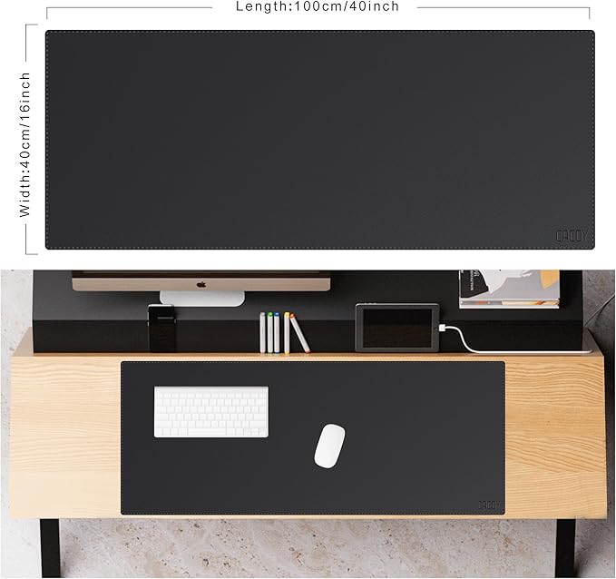 Cacoy 40" x 16" Leather Desk Mat for Home Office, Large PU Leather Desk Pad Protector, Waterproof & Scratch Resistant Computer Keyboard Mouse Mat, Office Desk Accessories Desk Matt for Desktop (Black) | Desk Pads Blotters - TrueDesk