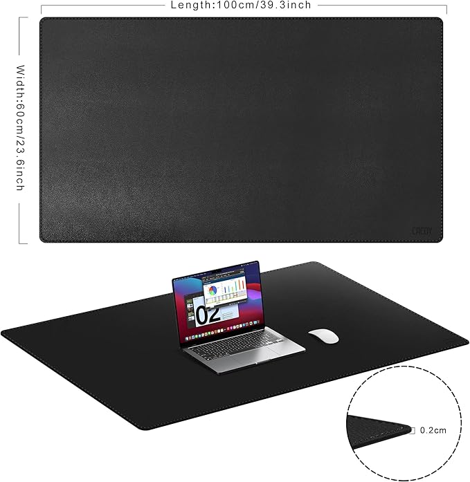 Cacoy 40" x 24" Large Desk Mat, PU Leather Desk Matt for Desktop, Leather Desk Pad Blotter, Computer Keyboard Mouse Mat, Waterproof Desk Protector Mat, Extended Large Mousepad for Office & Home, Black | Desk Pads Blotters - TrueDesk